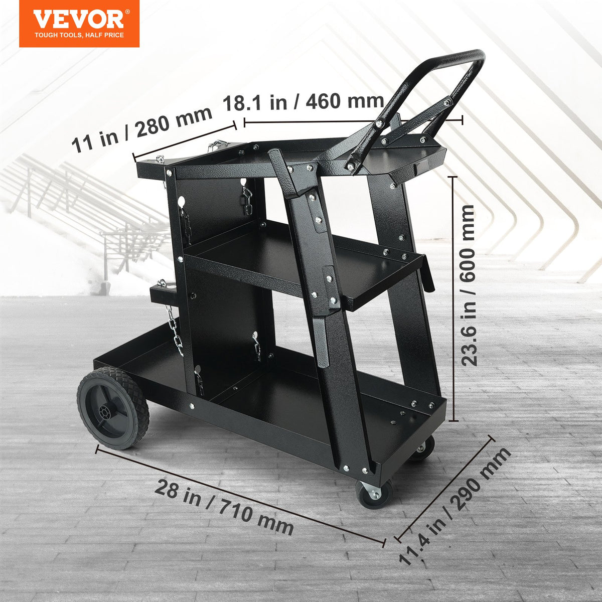 VEVOR Welding Trolley 3-Tier, 180 kg, with Cylinder Chains, for MIG/TIG/ARC and Plasma Cutters