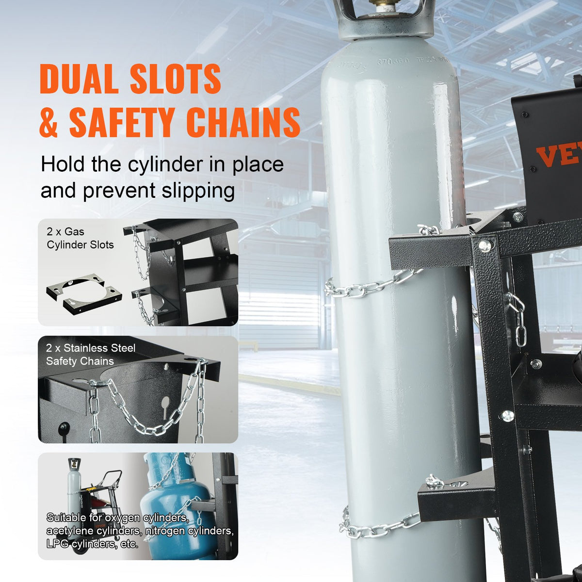 VEVOR Welding Trolley 3-Tier, 180 kg, with Cylinder Chains, for MIG/TIG/ARC and Plasma Cutters