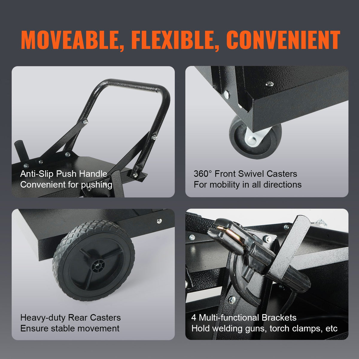 VEVOR Welding Trolley 3-Tier, 180 kg, with Cylinder Chains, for MIG/TIG/ARC and Plasma Cutters