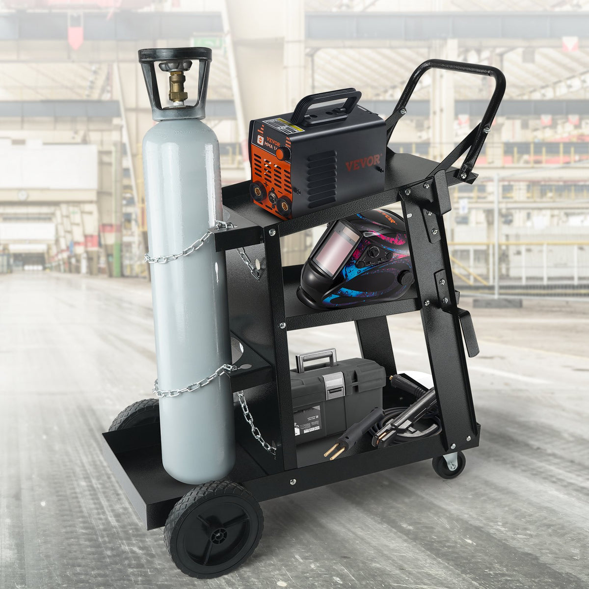 VEVOR Welding Trolley 3-Tier, 180 kg, with Cylinder Chains, for MIG/TIG/ARC and Plasma Cutters