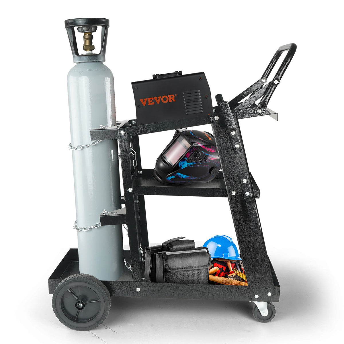 VEVOR Welding Trolley 3-Tier, 180 kg, with Cylinder Chains, for MIG/TIG/ARC and Plasma Cutters