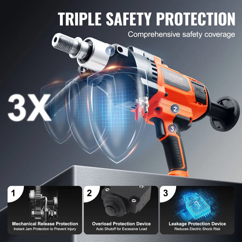 VEVOR rokas serdes urbjmašīna, urbšanas diametrs 2,03–18 cm, 2600 W, serdes urbšanas iekārta ar maisīšanas funkciju