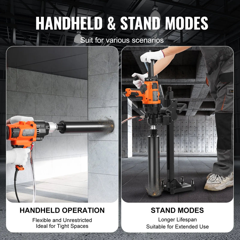 VEVOR urbjmašīna ar kodolurbšanas funkciju, 20–180 mm urbumu diametrs, 2600 W, ar rokas vadību un statīvu