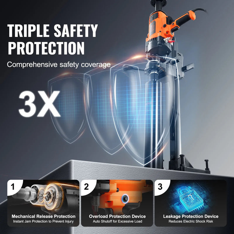 VEVOR urbjmašīna ar kodolurbšanas funkciju, 20–180 mm urbumu diametrs, 2600 W, ar rokas vadību un statīvu