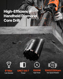 VEVOR dimanta serdes urbjmašīna, urbšanas diametrs līdz 200 mm, rokas mitrās un sausās urbšanas iekārta betonam, 2 ātrumi 1000/2250 apgr./min, UNC 1 1/4–7 vītne, 1500 W, ar 4 urbjiem, betonam, ķieģelim un akmenim