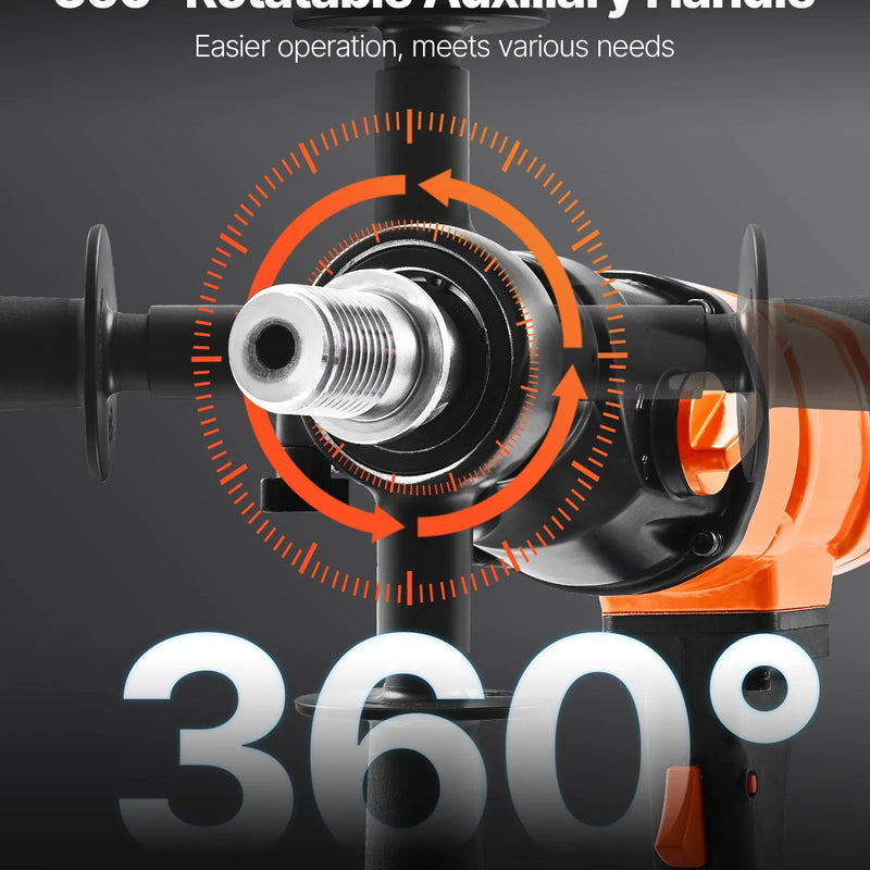 VEVOR dimanta serdes urbjmašīna, urbšanas diametrs līdz 200 mm, rokas mitrās un sausās urbšanas iekārta betonam, 2 ātrumi 1000/2250 apgr./min, UNC 1 1/4–7 vītne, 1500 W, ar 4 urbjiem, betonam, ķieģelim un akmenim