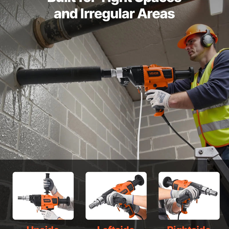 VEVOR dimanta serdes urbjmašīna, urbšanas diametrs 20–160 mm, rokas mitrās un sausās urbšanas iekārta betonam, regulējams ātrums 0–1800 apgr./min, 2000 W, UNC 1 1/4–7 vītne, ar 4 urbjiem, piemērota betonam, ķieģelim un akmenim