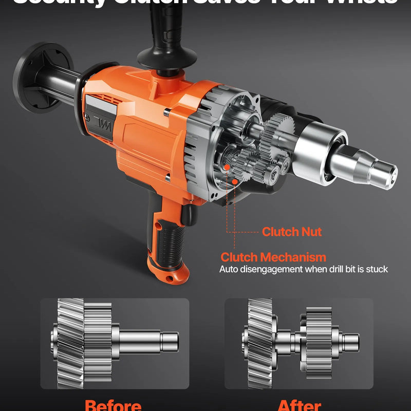 VEVOR dimanta serdes urbjmašīna, urbšanas diametrs 20–160 mm, rokas mitrās un sausās urbšanas iekārta betonam, regulējams ātrums 0–1800 apgr./min, 2000 W, UNC 1 1/4–7 vītne, ar 4 urbjiem, piemērota betonam, ķieģelim un akmenim