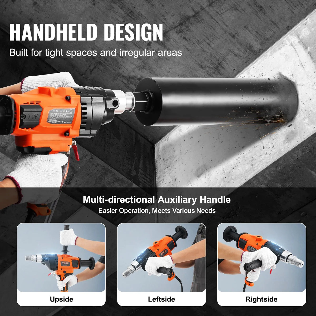 VEVOR Core Drill, Drilling Diameter 20–160 mm, 2000 W Handheld Core Drilling Machine for Concrete, Brick and Other Masonry Materials, Also for Mixing