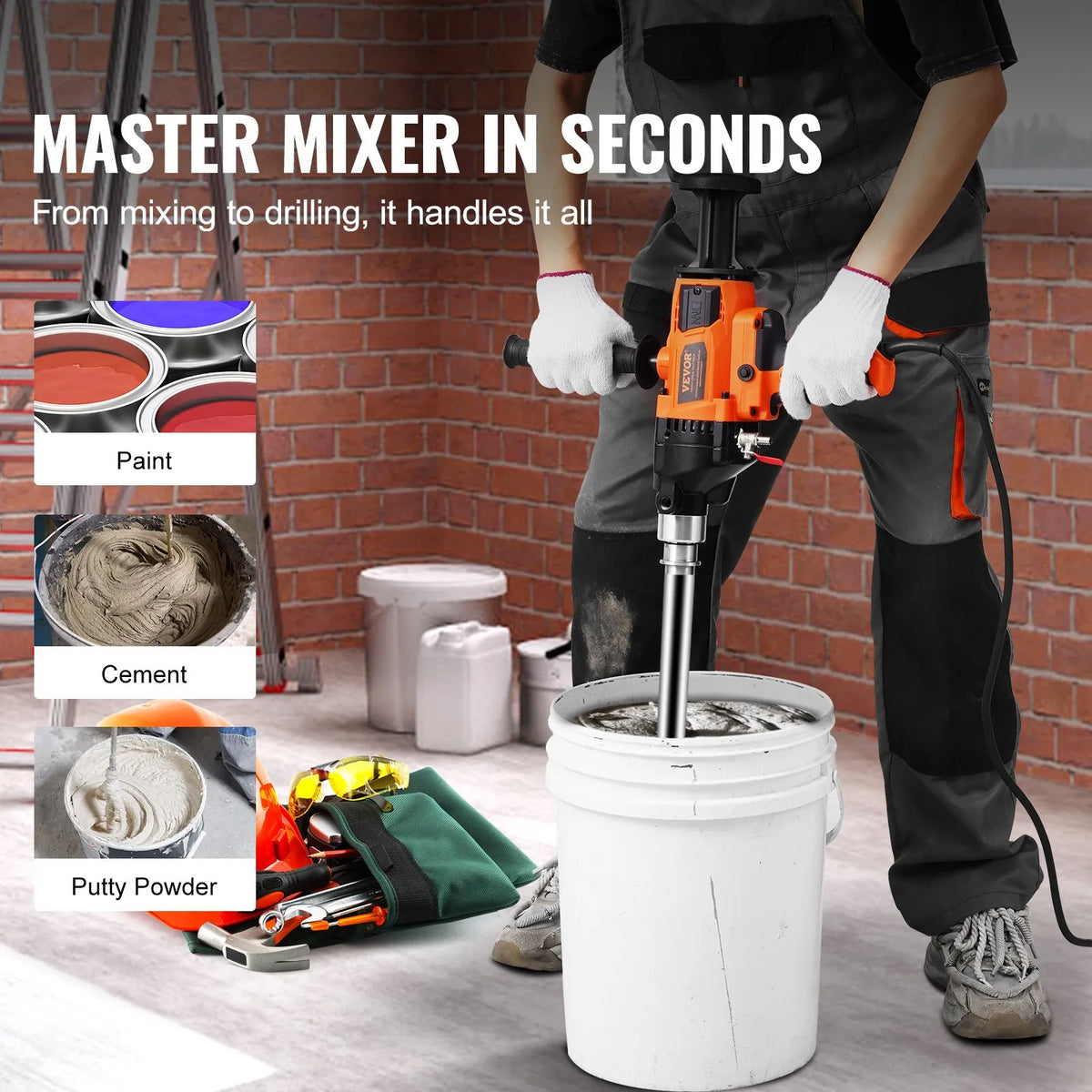 VEVOR Core Drill, Drilling Diameter 20–160 mm, 2000 W Handheld Core Drilling Machine for Concrete, Brick and Other Masonry Materials, Also for Mixing