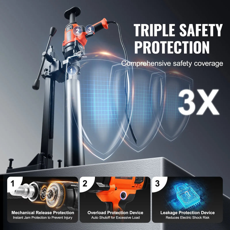 VEVOR serdes urbjmašīna, urbšanas diametrs 20–160 mm, 2000 W, rokas un statīva tipa serdes urbšanas iekārta betonam, ķieģelim un mūra materiāliem
