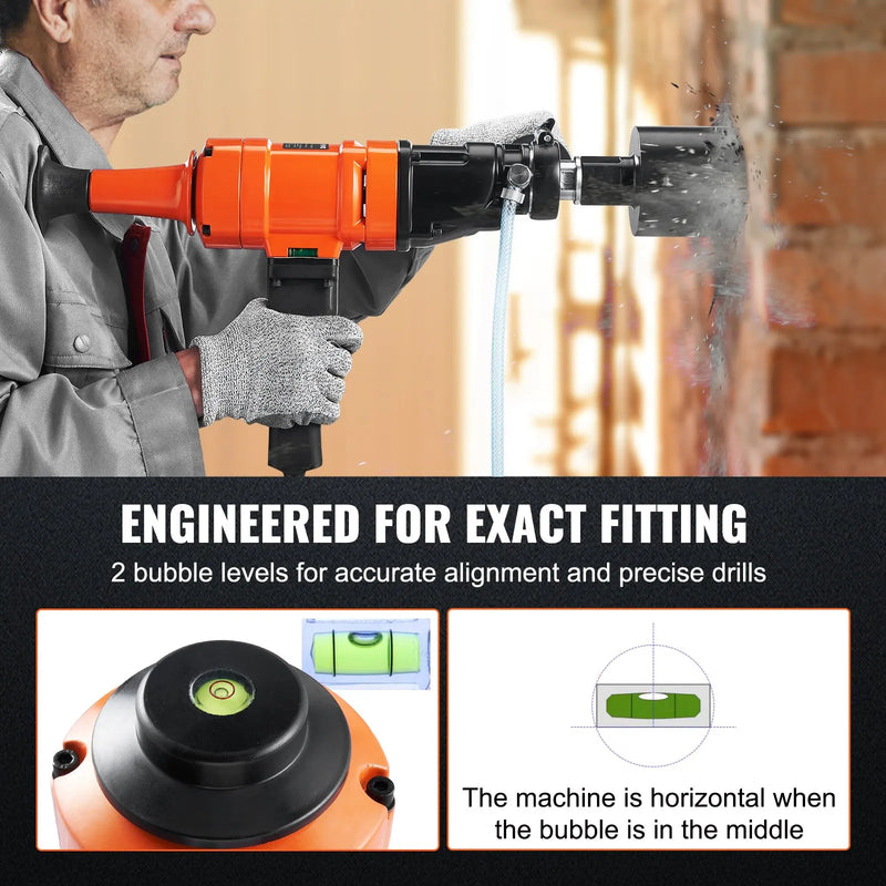 VEVOR dimanta serdes urbjmašīna, rokas betona serdes urbšanas iekārta ar 102 mm urbja zobeni, 1500 W — paredzēta betonam, ķieģelim un citiem mūra materiāliem.