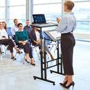 VEVOR pārvietojams stāvgalds, 67-114 cm gāzes atsperes augstuma regulēšana, 360° grozāmi riteņi (4 fiksējami), 0-45° noliekams virsmas leņķis, 2 āķi, 18 kg kravnesība