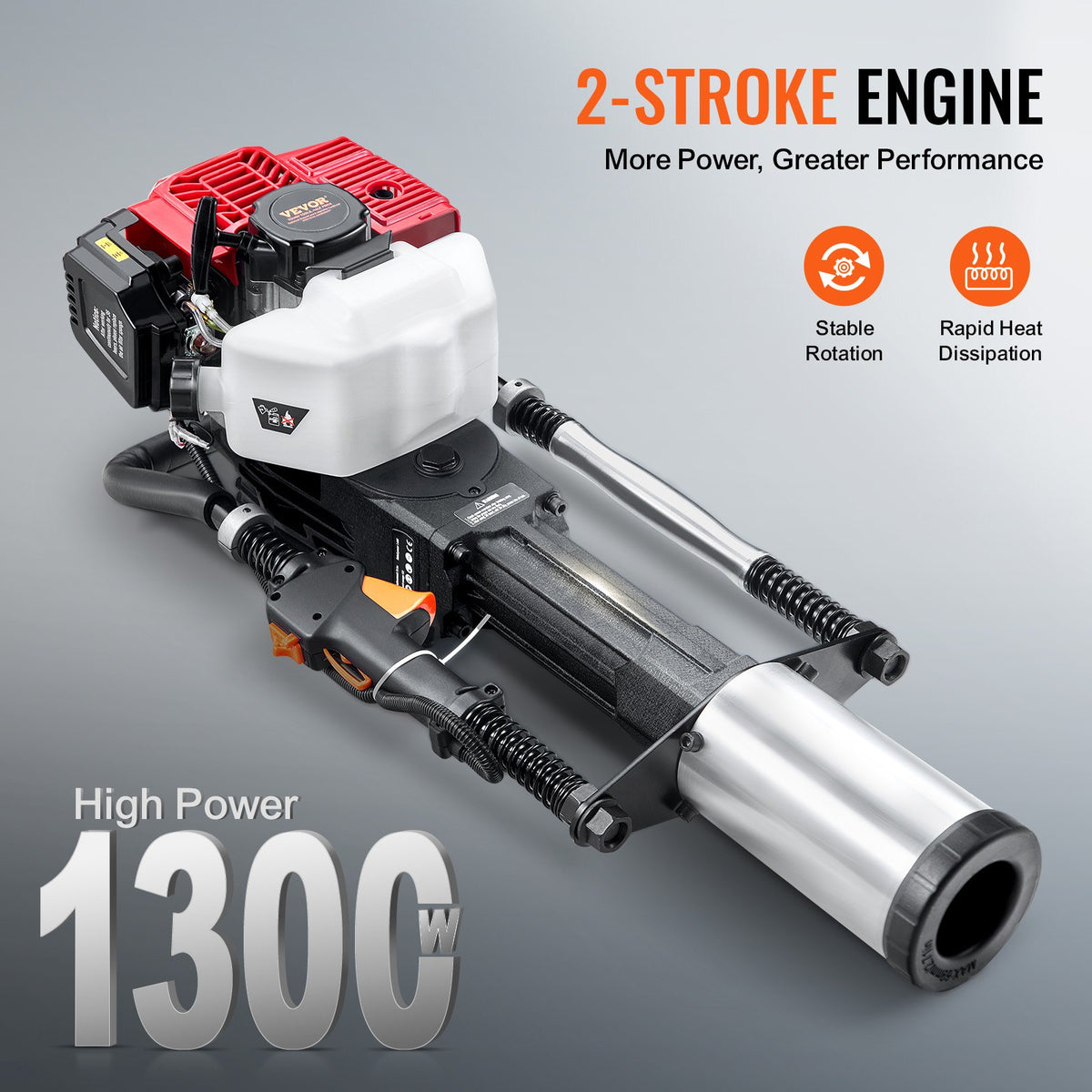 VEVOR Petrol Post Driver 52 cc, 2-Stroke, with 3 Attachments for T-Type and Round Posts