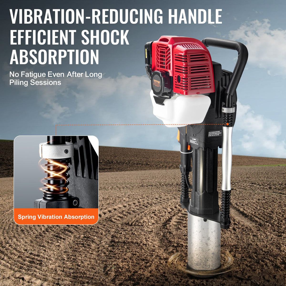 VEVOR Petrol Post Driver 52 cc, 2-Stroke, with 3 Attachments for T-Type and Round Posts