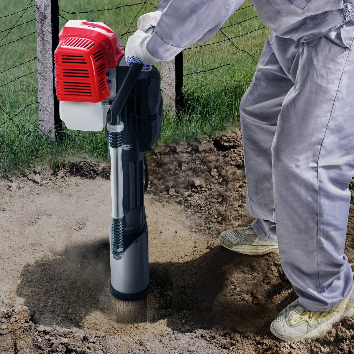 VEVOR Petrol Post Driver 52 cc, 2-Stroke, with 3 Attachments for T-Type and Round Posts