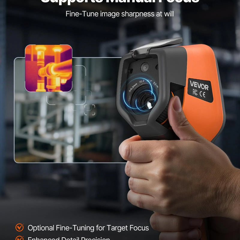 VEVOR termokamera, 384 × 288 IR izšķirtspēja, rokas infrasarkanā attēlveidošanas kamera ar 5 MP vizuālo kameru, 30 Hz atsvaidzes intensitāte, 8,9 cm skārienekrāns, temperatūras diapazons -20 °C līdz 550 °C, WiFi atbalsts