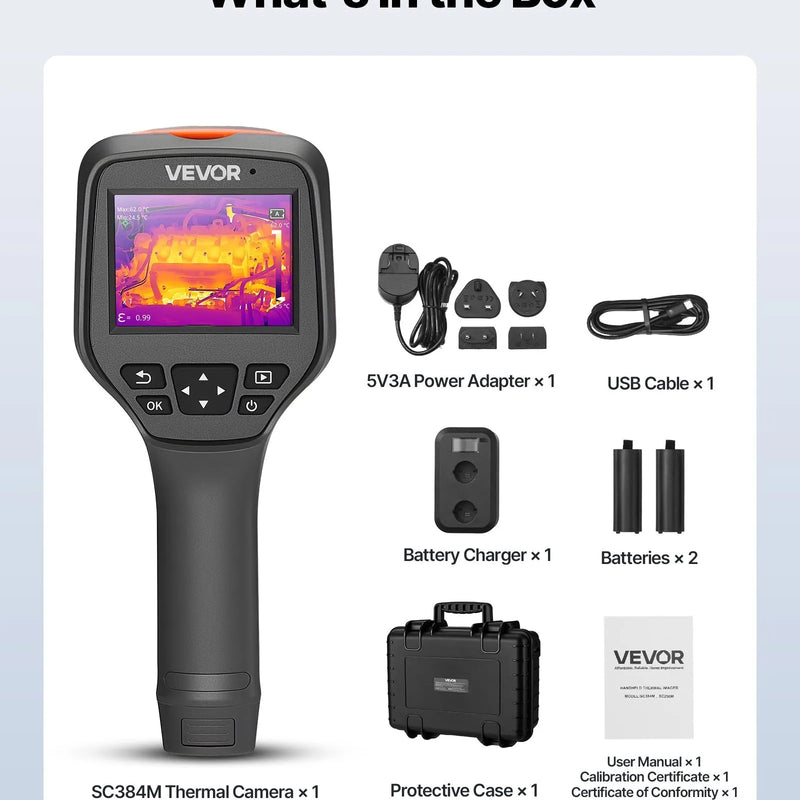 VEVOR termokamera, 384 × 288 IR izšķirtspēja, rokas infrasarkanā attēlveidošanas kamera ar 5 MP vizuālo kameru, 30 Hz atsvaidzes intensitāte, 8,9 cm skārienekrāns, temperatūras diapazons -20 °C līdz 550 °C, WiFi atbalsts