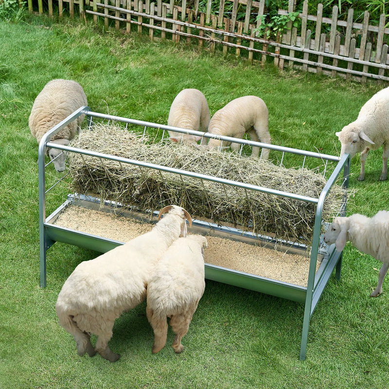 VEVOR 2-in-1 graudu un siena barotava, 303 l ietilpība, 150 cm garums, dziļā barošanas vanna, smagā tērauda barotava kazām un aitā