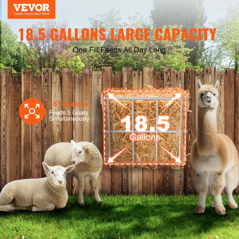 VEVOR sienas stiprināma smagā tērauda siena barotava, 70 l ietilpība, 62 cm garums, daudzpusīga barošanas reste kazām un aitām iekštelpām un āra vidē