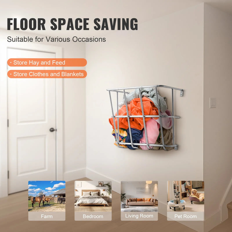 VEVOR sienas stiprināma smagā tērauda siena barotava, 70 l ietilpība, 62 cm garums, daudzpusīga barošanas reste kazām un aitām iekštelpām un āra vidē