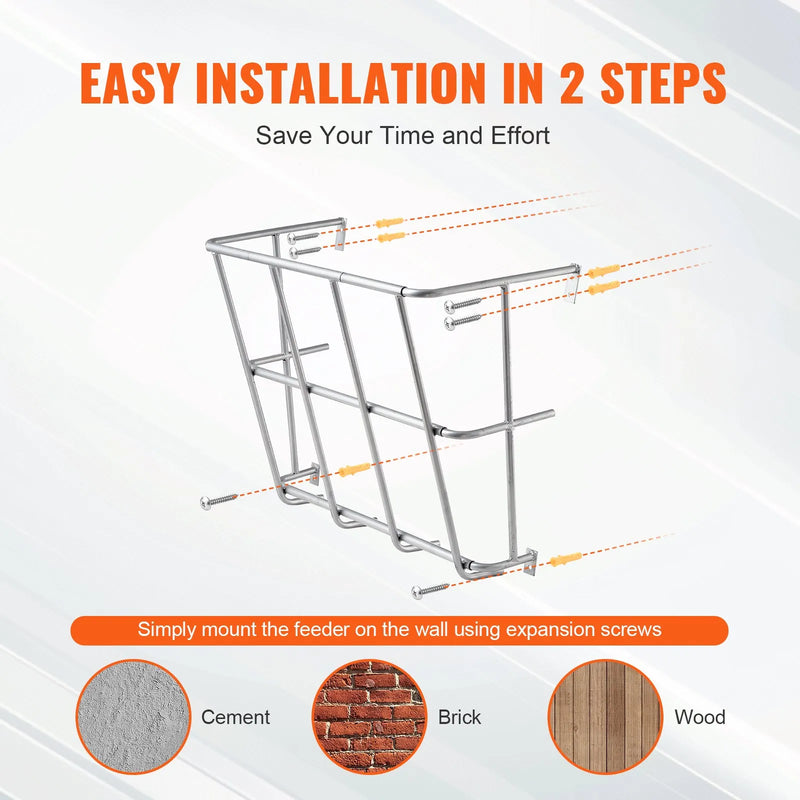 VEVOR sienas stiprināma smagā tērauda siena barotava, 70 l ietilpība, 62 cm garums, daudzpusīga barošanas reste kazām un aitām iekštelpām un āra vidē