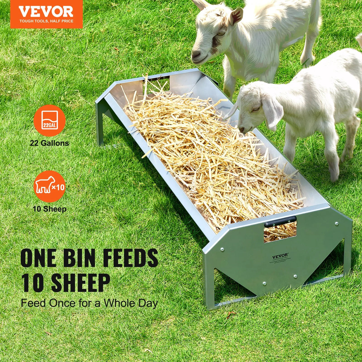 VEVOR Galvanised Livestock Feeding Trough for Goats, Sheep and Pigs, 83 l, 114 cm, up to 10 Animals