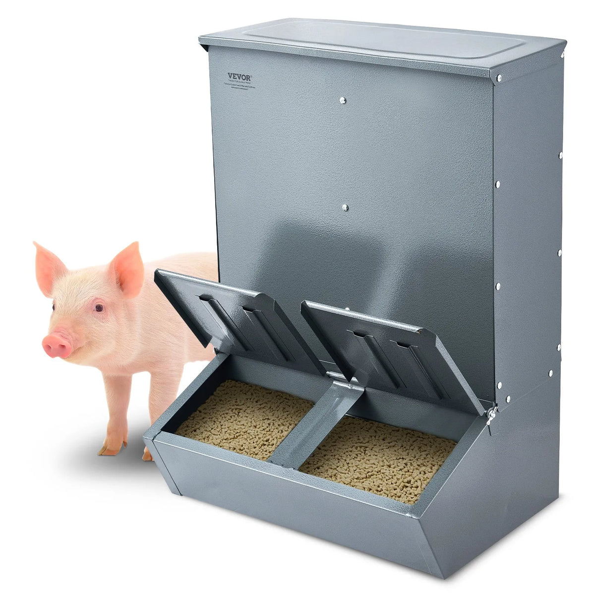 VEVOR Pig Feeder with Double Doors, Steel, 130 l, for up to 8 Pigs