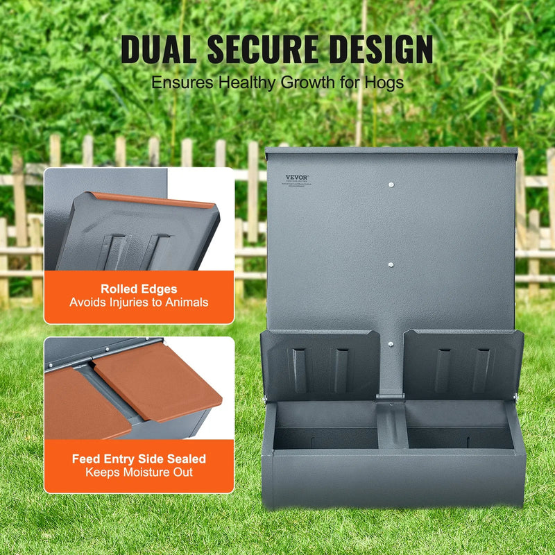 VEVOR cūku barotava, 130 L ietilpība, dubultdurvju tērauda barotava sivēniem, daudzfunkcionāra āra fermu sile līdz 8 cūkām