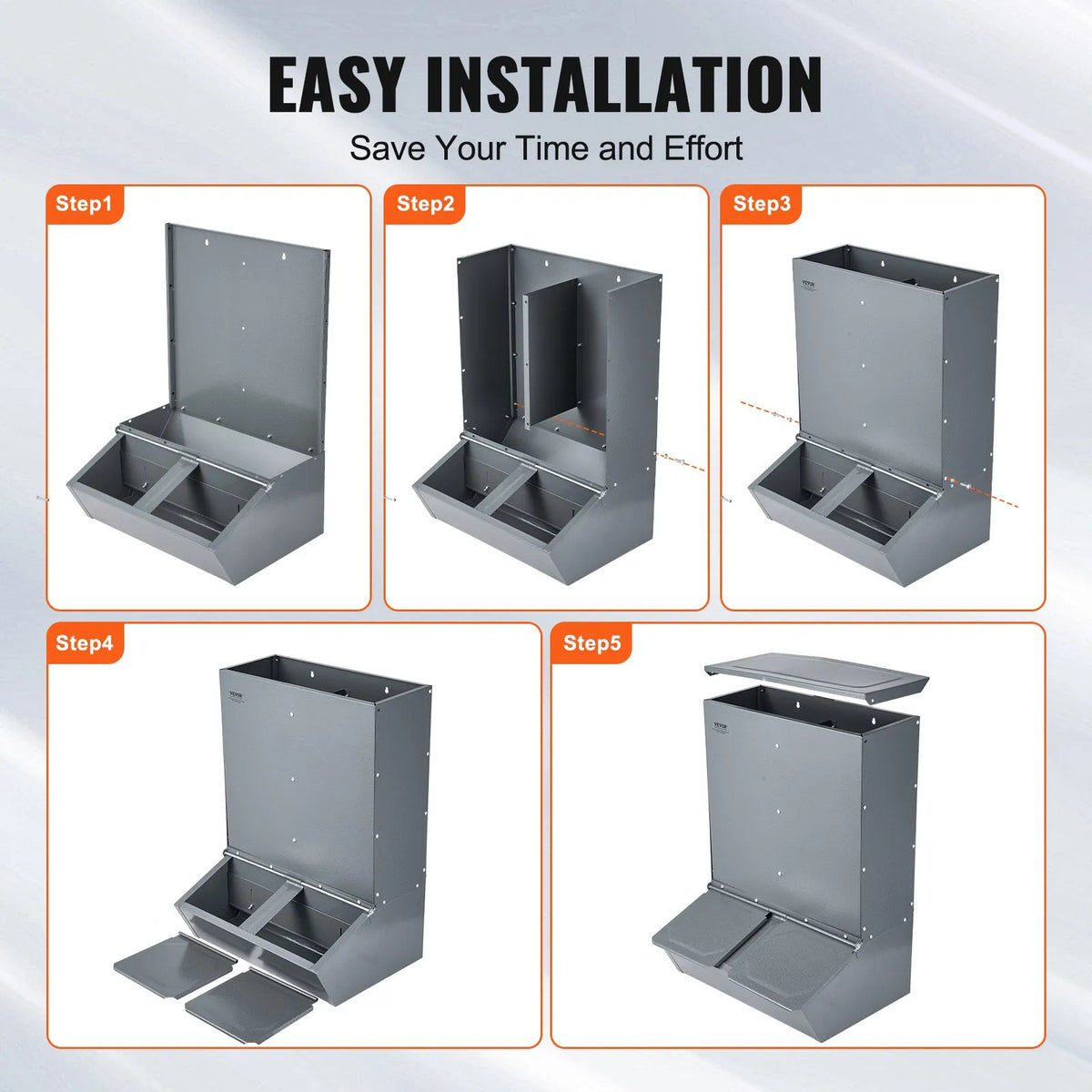 VEVOR Pig Feeder with Double Doors, Steel, 130 l, for up to 8 Pigs