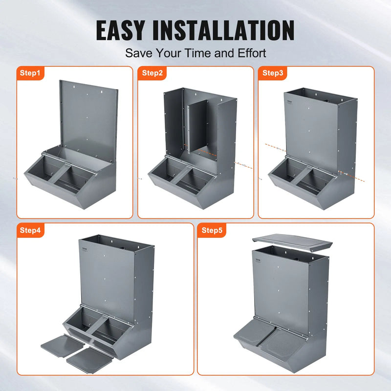 VEVOR cūku barotava, 130 L ietilpība, dubultdurvju tērauda barotava sivēniem, daudzfunkcionāra āra fermu sile līdz 8 cūkām