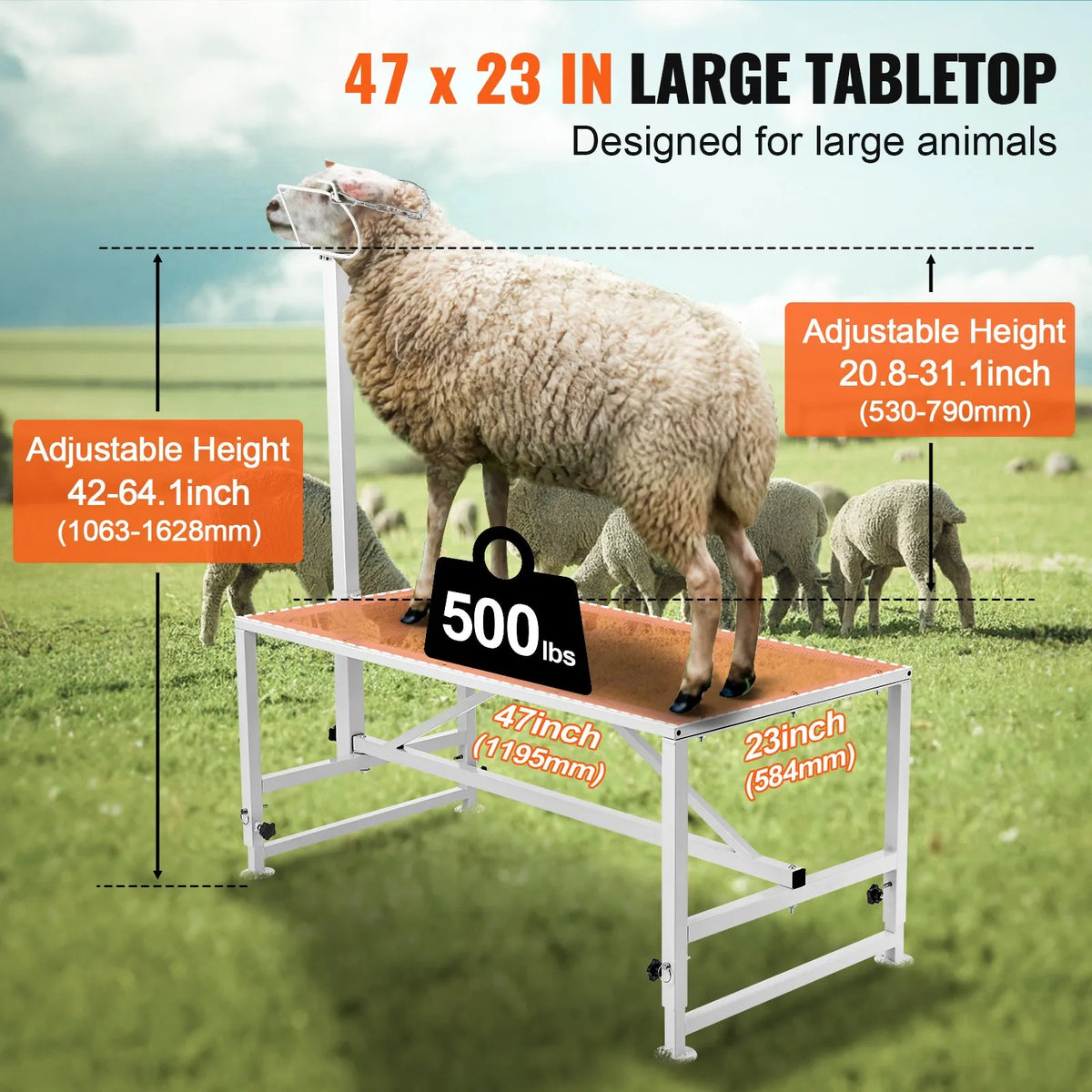 VEVOR Goat and Sheep Shearing Stand with Head Restraint, Adjustable 53–84 cm, 120 × 58 cm, White