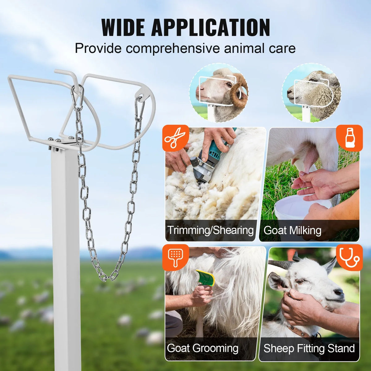 VEVOR Goat and Sheep Shearing Stand with Head Restraint, Adjustable 53–84 cm, 120 × 58 cm, White