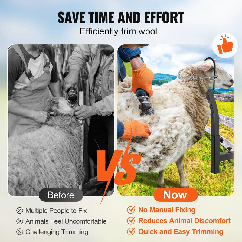 VEVOR kazu un aitu kopšanas stenda uzlika, metāla stends ar regulējamu augstumu 24–32,5 cm un platumu 0–13,7 cm, ar galvas fiksatoru un purna cilpu, melns