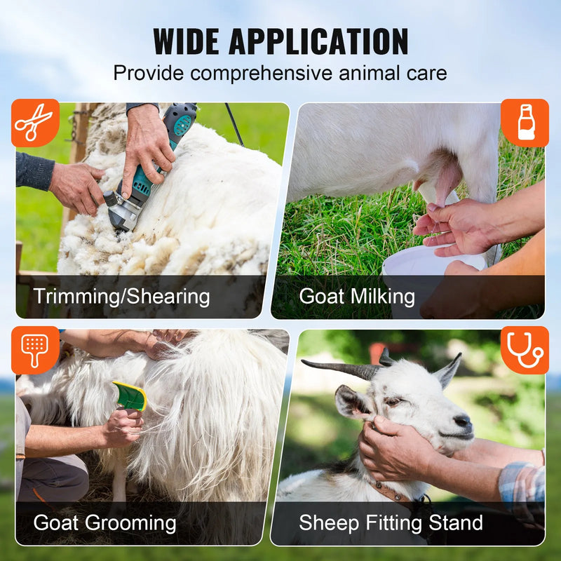 VEVOR kazu un aitu kopšanas stenda uzlika, metāla stends ar regulējamu augstumu 24–32,5 cm un platumu 0–13,7 cm, ar galvas fiksatoru un purna cilpu, melns