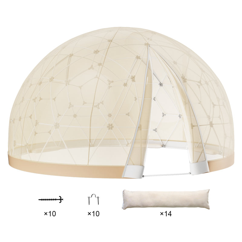 VEVOR 3,66 m kupolveida telts ar dubulto pārsegu un caurspīdīgu logu – ideāli piemērota kempingiem un ballītēm