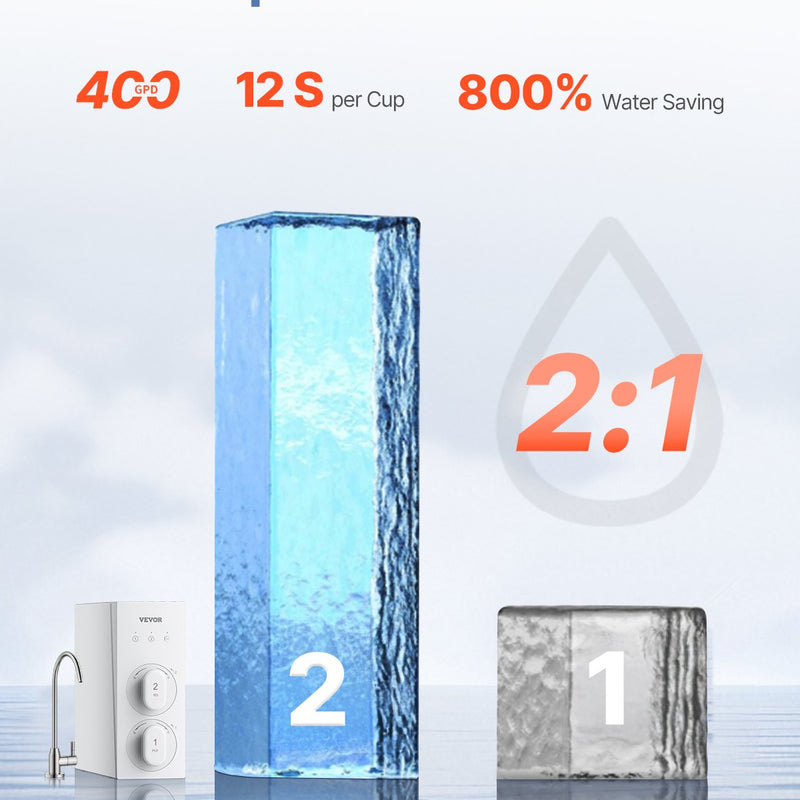 VEVOR Reverse Osmosis sistēma 400 GPD 8 posmu ūdens filtrs bez tvertnes zem izlietnes