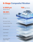 VEVOR apgriezta osmozes sistēma 800 GPD, 8 posmu bez tvertnes zem izlietnes ūdens filtrs