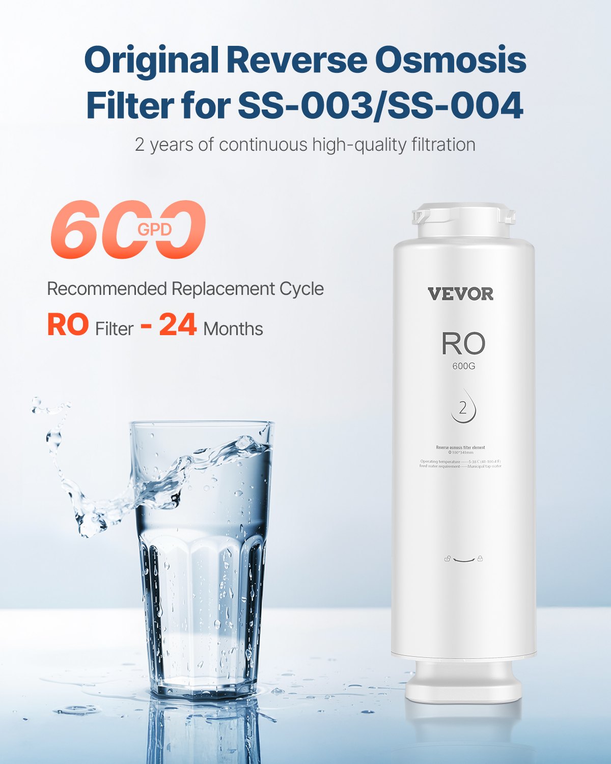 VEVOR Reverse Osmosis Replacement Filter SS-004 for Under Sink Water Filter