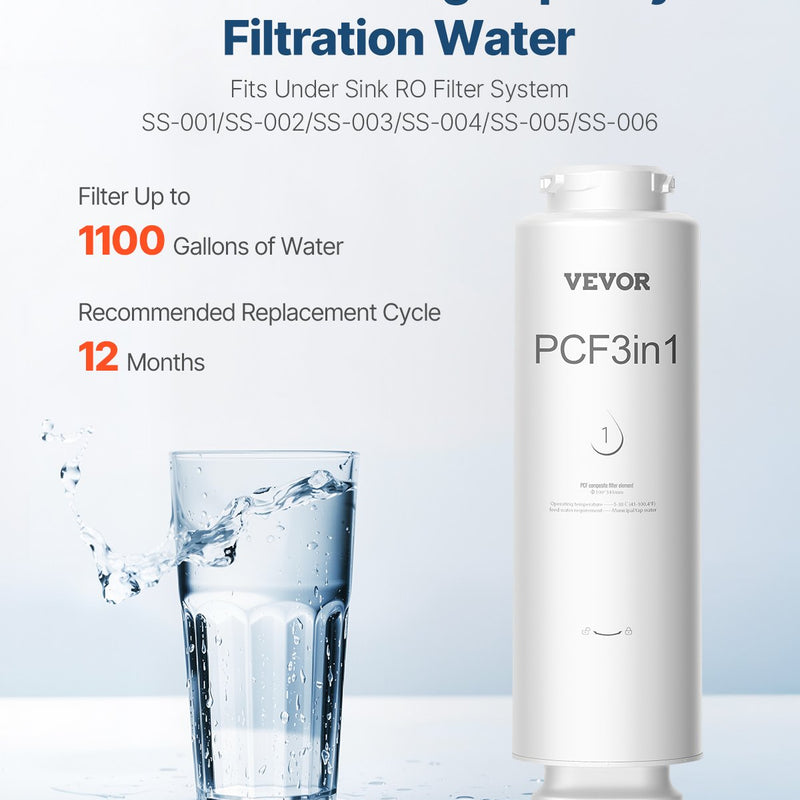 VEVOR PCF kompozītmateriāla filtrs – piemērots SS-001/003/005 izlietnes ūdens filtru modeļiem