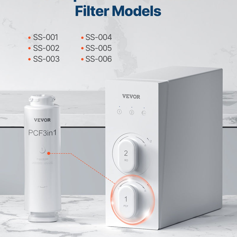 VEVOR PCF kompozītmateriāla filtrs – piemērots SS-001/003/005 izlietnes ūdens filtru modeļiem