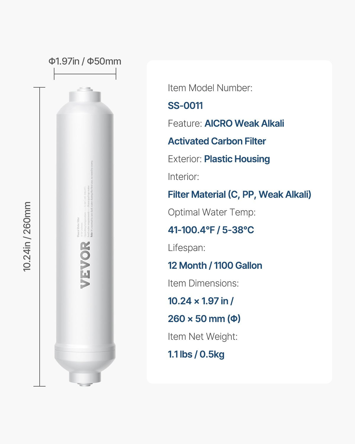 VEVOR Remineralisation Water Filter, 4164 Litres, Under-Sink Installation