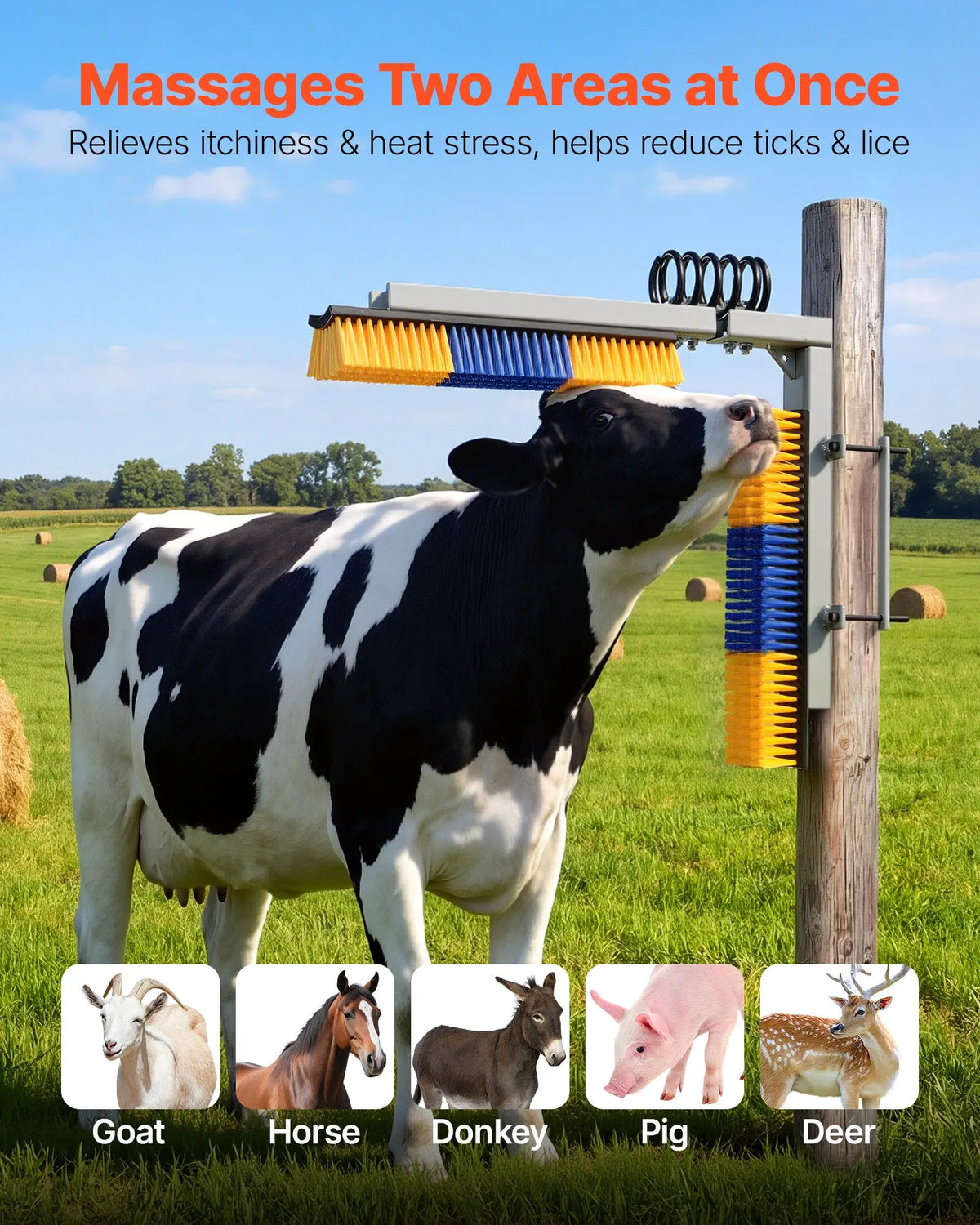 VEVOR Dual-Sided Grooming Brush for Livestock with Mounting Bracket, 43 × 10 cm
