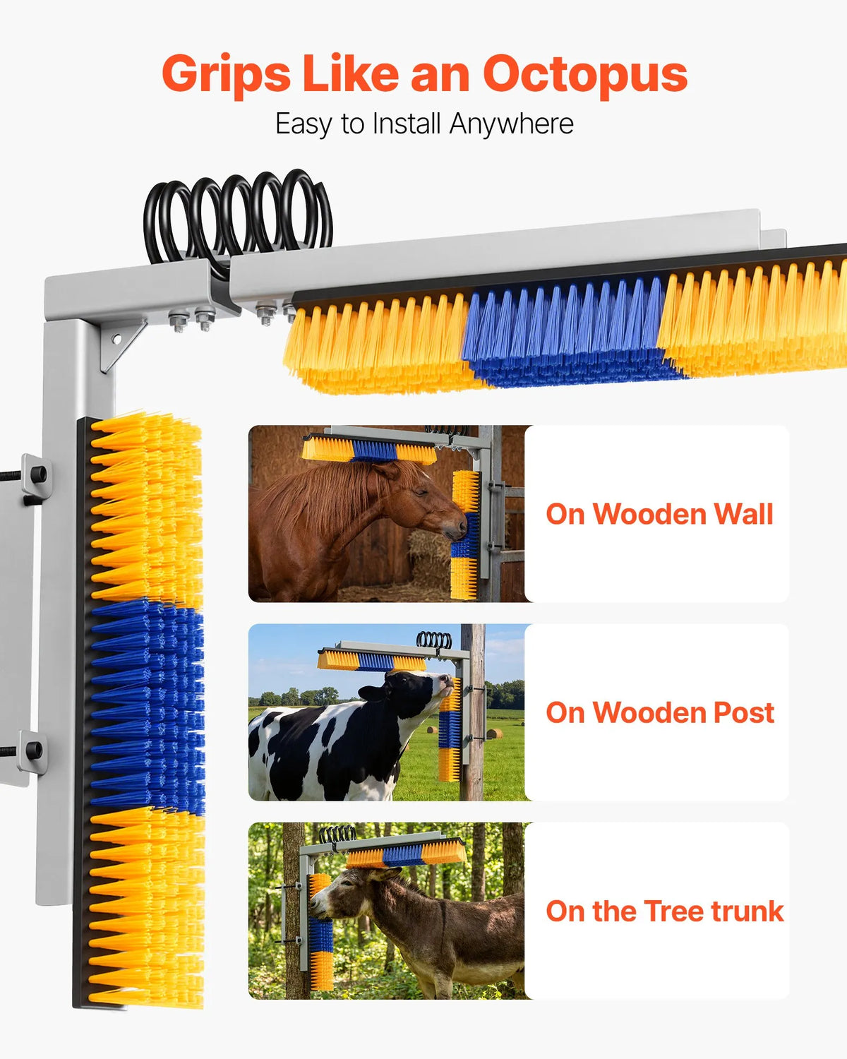 VEVOR Dual-Sided Grooming Brush for Livestock with Mounting Bracket, 43 × 10 cm