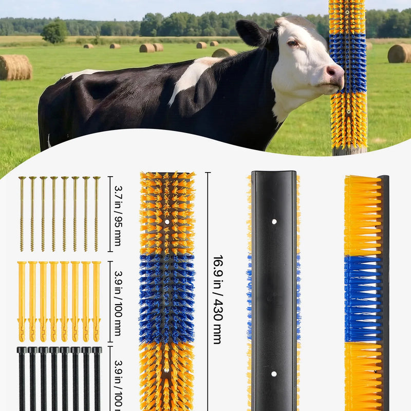 VEVOR mājlopu kasīšanās birstu komplekts 4 gab., 430 × 100 mm kazu, govju, zirgu, aitu un cūku kasīšanās birstes ar 16 skrūvēm, muguras niezes mazināšanai, masāžai un kopšanai, dzeltena un zila