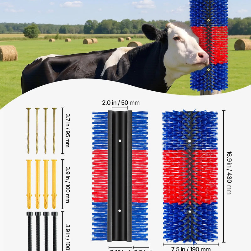 VEVOR mājlopu kasīšanās birstu komplekts 2 gab., 430 × 190 mm kazu, govju, zirgu, aitu un cūku kasīšanās birstes ar 8 skrūvēm, muguras niezes mazināšanai un masāžai, zila un sarkana
