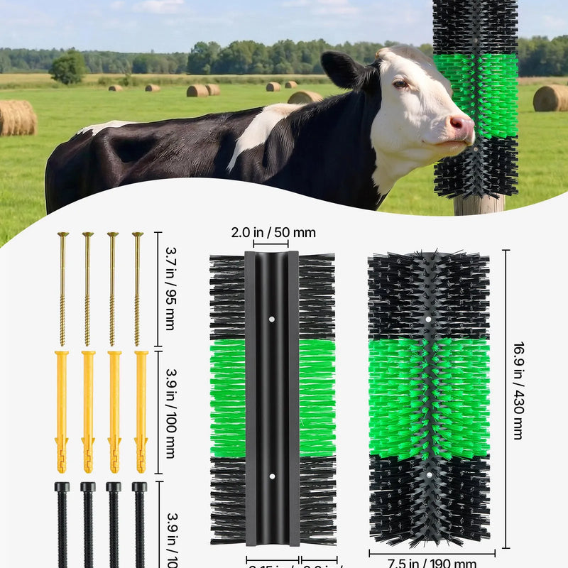 VEVOR mājlopu kasīšanās birstu komplekts 2 gab., 430 × 190 mm kazu, govju, zirgu, aitu un cūku kasīšanās birstes ar 8 skrūvēm, muguras niezes mazināšanai, masāžai un kopšanai, zaļa un melna
