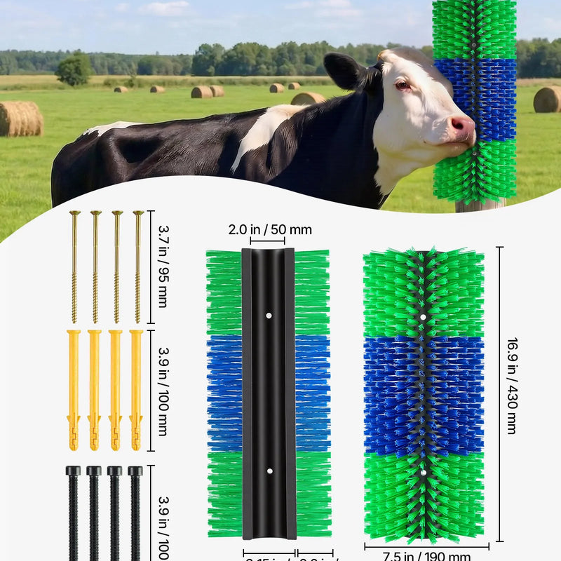 VEVOR mājlopu kasīšanās birstu komplekts 2 gab., 430 × 190 mm kazu, govju, zirgu, aitu un cūku kasīšanās birstes ar 8 skrūvēm, muguras niezes mazināšanai, masāžai un kopšanai, zaļa un zila
