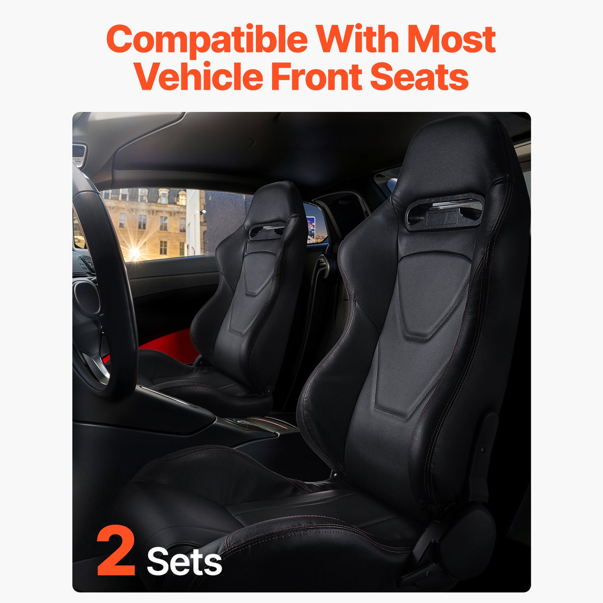 VEVOR 2-Piece Racing Seat Set, Adjustable Racing Chair with PVC Leather and Q235B Sliding Rails