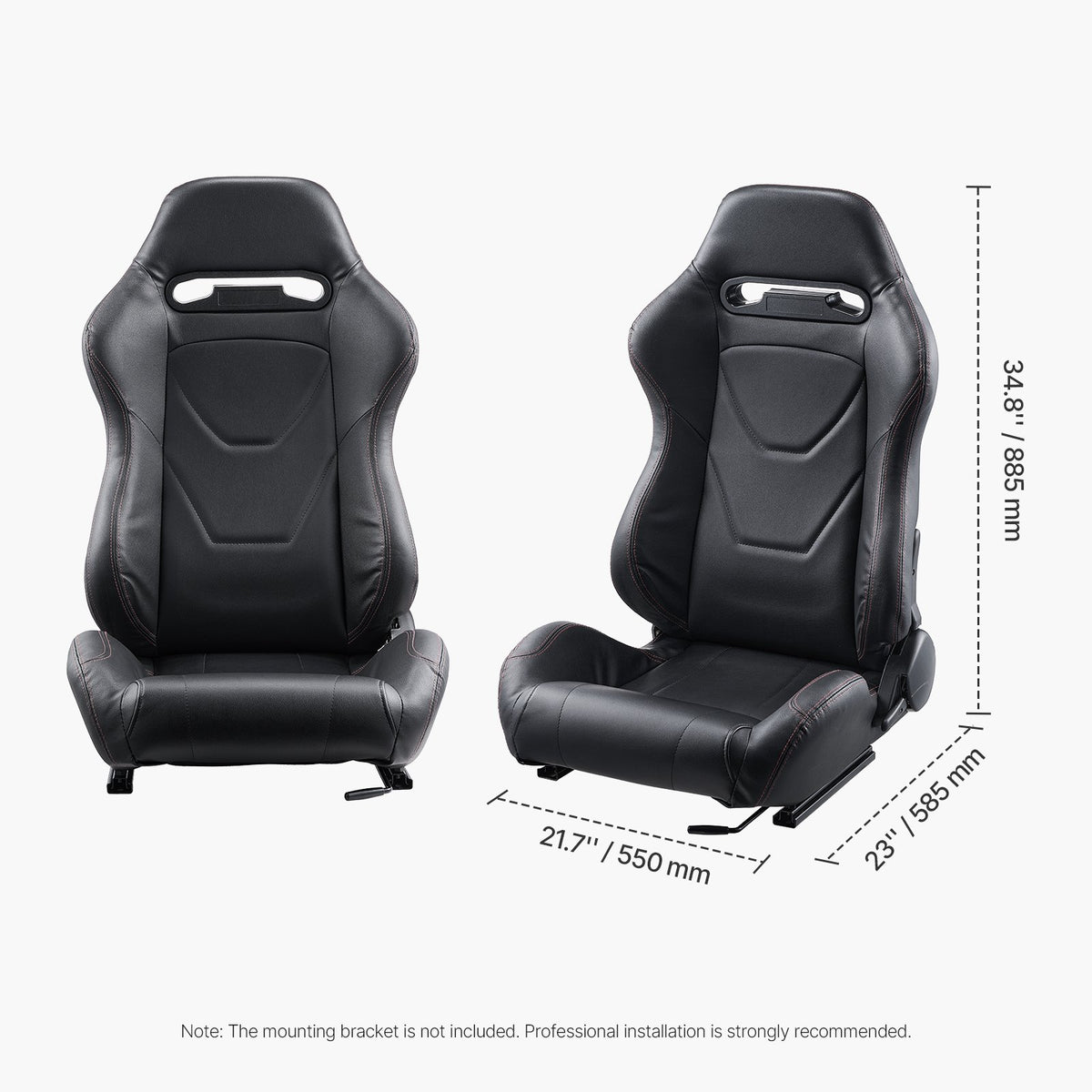 VEVOR 2-Piece Racing Seat Set, Adjustable Racing Chair with PVC Leather and Q235B Sliding Rails